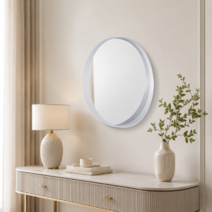 مراية دائرية M52 WHITE بإطار خشب – أبيض